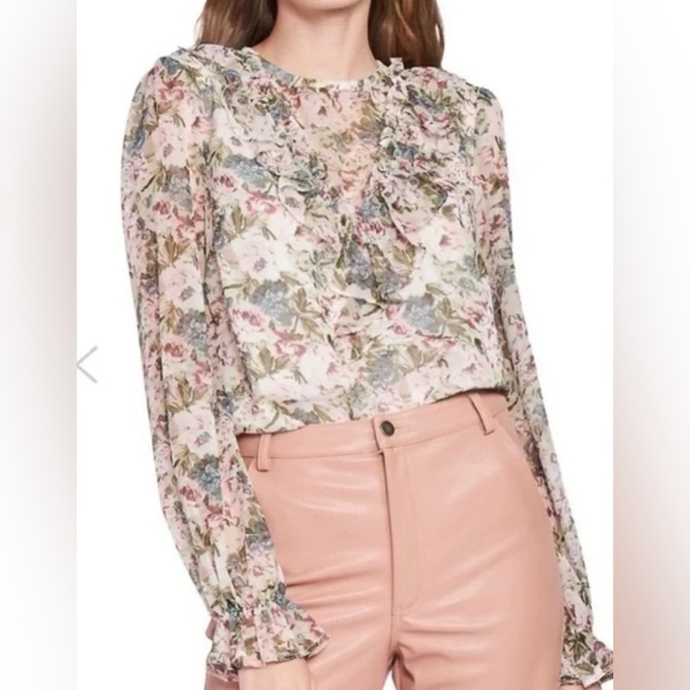 En Saison Floral Pink & Cream Ruffle Blouse Size Medium